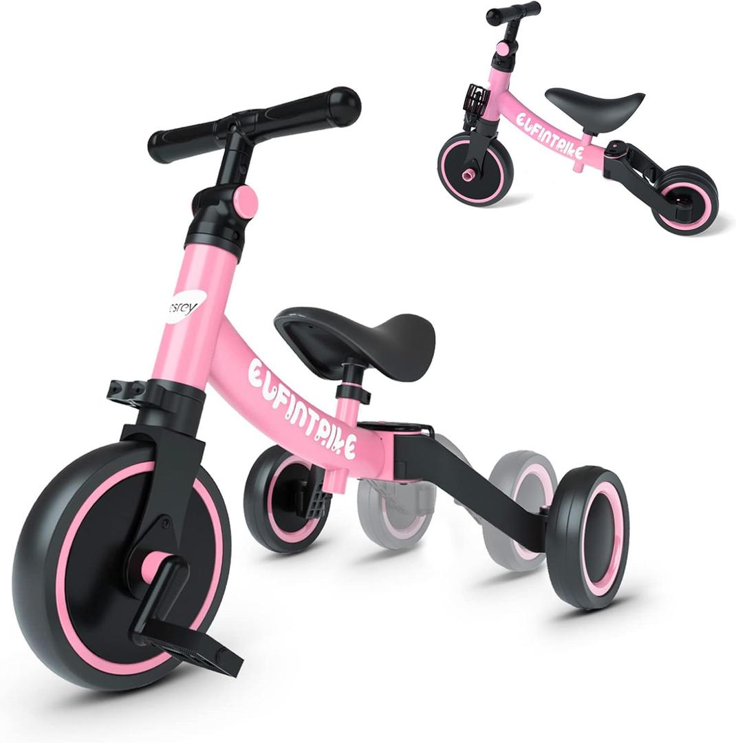 Besrey 5 in 1 Toddler Bike for 1 Year to 4 Years Old Kids, Toddler Tricycle Kids Trikes Tricycle, Toys for Boy & Girl, Balance Training, Removable Pedals (Pink)