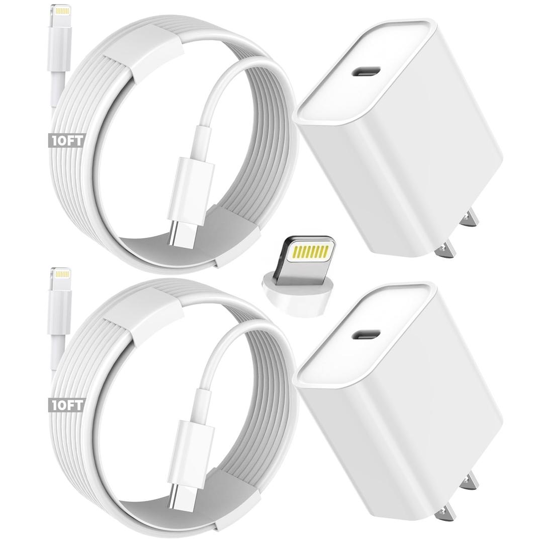 iPhone Fast Charger,Extra Long iPhone Charger Fast Charging 10Foot 2Pack i Phone Chargers 10FT USB C to Lightning Cable Cord Adapter for iPhone 14 Pro Max/14 Plus/13 Mini/13/12/11/X/XR/SE/iPad/AirPods
