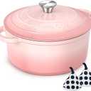 Umite Chef 5QT Enameled Cast Iron Dutch Oven Pot with Lid, Heavy-Duty Cookware for Bread Baking, Braising, Stews, Roasting, Wedding Registry Ideas & Gifts (Pink)