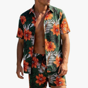 Men's Hawaiian Beach Vacation Printed Short sleeved Shirt and Shorts Set, Small