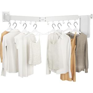 Foldable Clothes Drying Rack, 2 Fold Laundry Drying Rack Wall Mount, [No Drilling] Folding & Durable Space Saver for Laundry, Balcony, Bathroom, Patio, Dormitory, Apartment-White