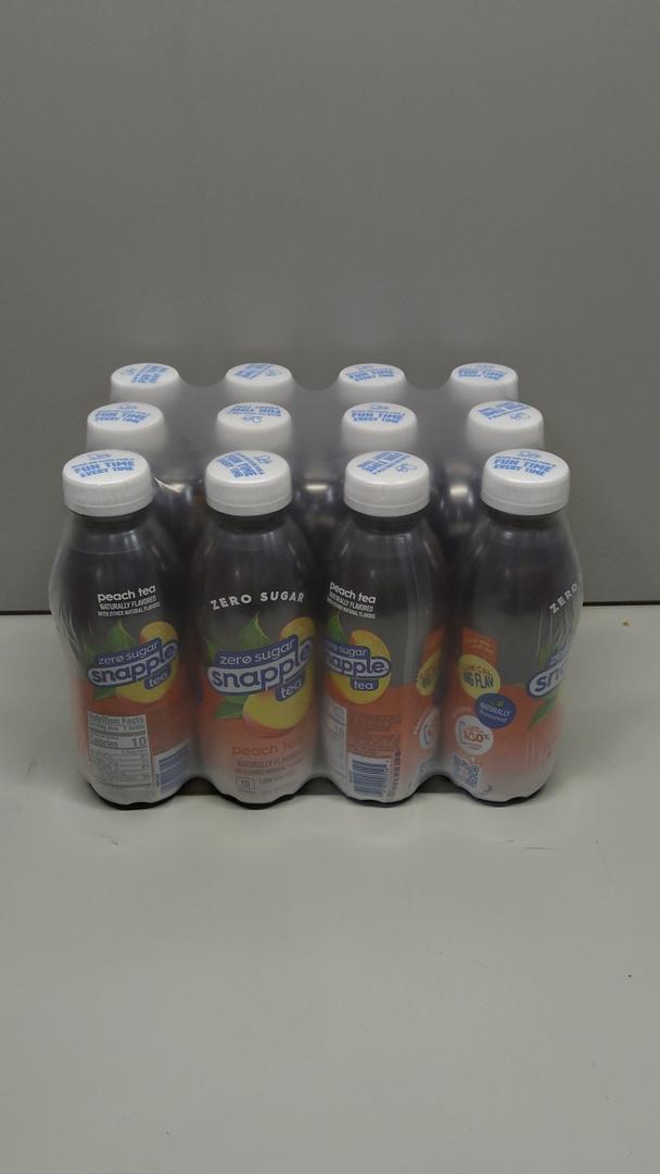 Snapple Zero Sugar Peach Tea, 16 fl oz Recycled Plastic Bottle 12 pack, BBD: 10/05/2024