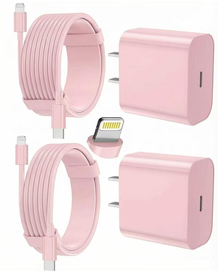 FEEL2NICE iPhone Charger Fast Charging 2 Pack Type C Wall Charger Block with 2 Pack [6FT&10FT] Long USB C to Lightning Cable for iPhone 14/13/12/12 Pro Max/11/Xs Max/XR/X,AirPods Pro,Pink