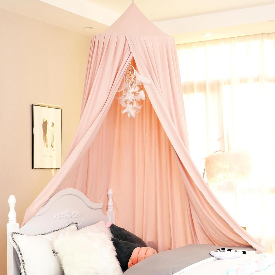 Kids Bed Canopy Girls Canopy for Crib Canopy Nursery Canopy Hanging Canopy Blocking Light Canopy Reading Canopy (Beige Pink)