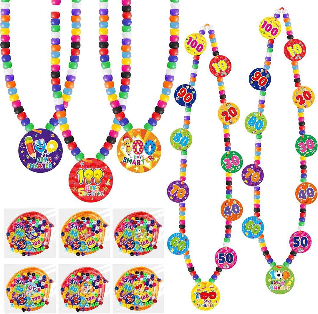 WATINC 100 Days of School Necklace Making Kit - 2688Pcs DIY 100th Day of School Jewelry Crafts with Number Cards, Make Your Own Celebrate Party Favors for Kids, Class Supplies for Teacher (Small Set)