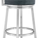 Armen Living Madrid 26" Seat Height Swivel Modern Blue Faux Leather and Brushed Stainless Steel Bar Stool for Kitchen Island Counter