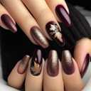 24Pcs Fall Press on Nails Medium Coffin Fake Nails Brown Glitter Maple Leaf Acrylic Nails Autumn Maple Leaf False Nails Artificial Nail Thanksgiving Acrylic Nails for Women Autumn Manicure Decor