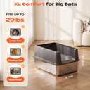 Stainless Steel Cat Litter Box with High Sides Lid,2 Pack XL Extra Large Metal Kitty Litter Pan, Non-Stick and Odor Free, Open Top Low Entry Design, Includes Scoop, Leakproof, Easy Clean,Grey