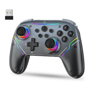 JDDWIN Wireless Controller for Switch 2/Switch/PC/Steam Deck, Hall Effect Joysticks & Triggers/Wake-up Function, Gamepad with RGB Light /Turbo/Programmable/ Dual Vibration Bluetooth USB Adapter for PC (Black)