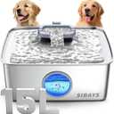 SIBAYS 4Gal/15L Dog Water Fountain, Stainless Steel Large Capacity Pet Water Fountain with Water Level LED Light, Automatic Quiet Dog Water Bowl Dispenser for Large Dogs & Multi-Pet Easy to Clean FS79