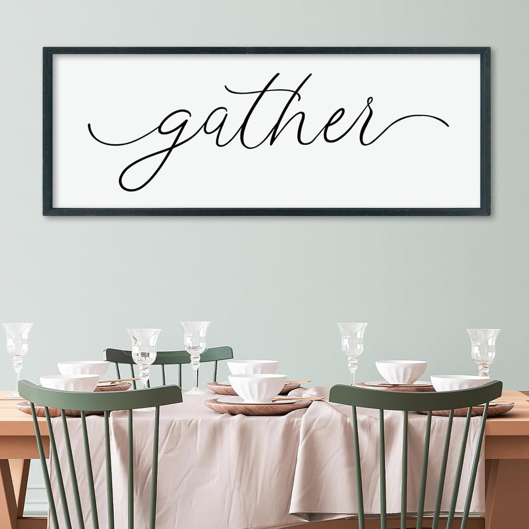 LuZhiQiang Gather Wall Decor 40"x15" for Dining Room Kitchen Home Modern Farmhouse Minimalist Art for Family Gathering Thanksgiving Holiday Home Decor Large Wood Framed Wall Hanging (Black)