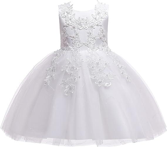 Weileenice Flower Girls Wedding Dress Tulle Little/Girl Lace Bridesmaid Holiday Pageant Party Tutu Dresses, (120)