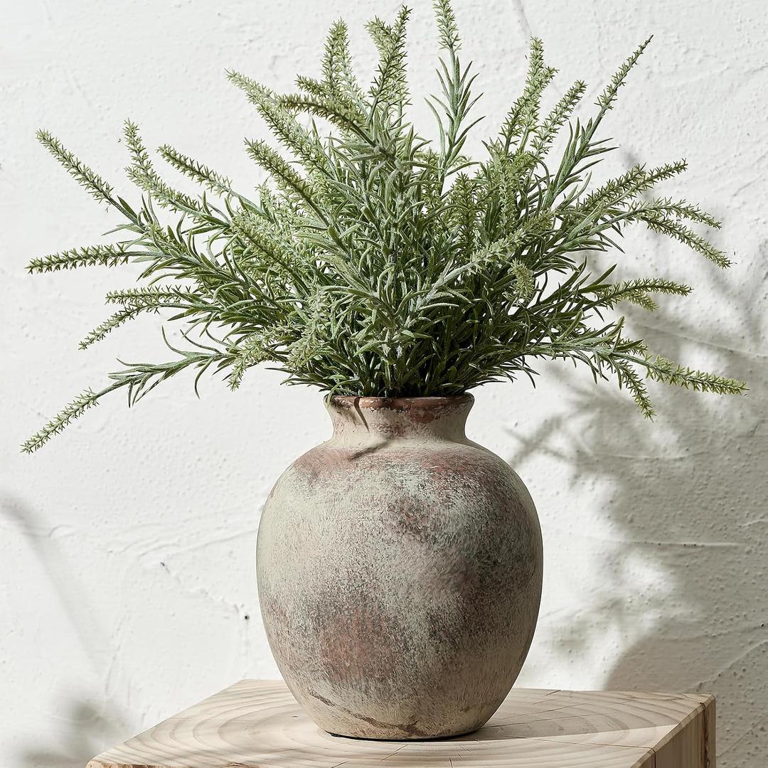 SIDUCAL Ceramic Decorative Flower Vase | 7.48 Inch Pottery Rustic Farmhouse Boho Vase for Home Decor, Table, Living Room, Bathroom, Coffee Desk, Shelf, Mantel Decoration, Wedding, Terra