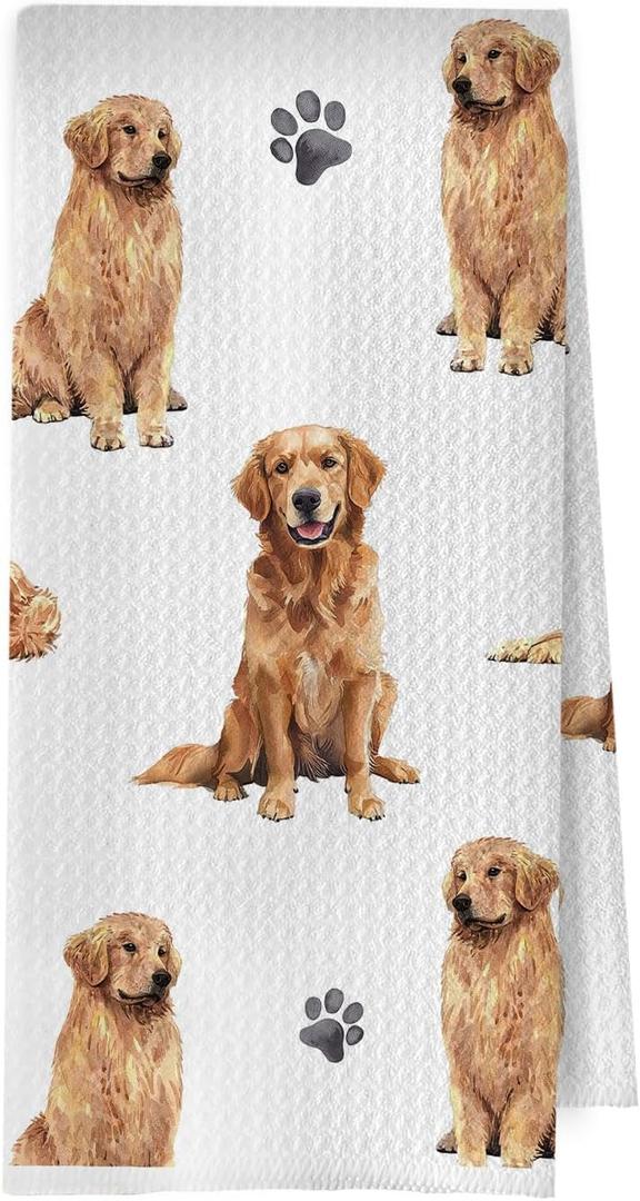 Golden Retriever Kitchen Towels,Golden Retriever Gifts Waffle Weave Decorative Dish Towels, Dog Mom Lovers Gifts Decorative Hand Tea Towel for Bathroom Kitchen, Pet Lover Gift, 16x24 Inch