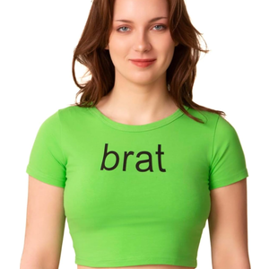Neon Green Brat Crop Top for Womens - Women Mens Tee Shirts Babe Party Cosplay Halloween Costumes, Small