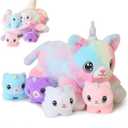 SQEQE Unicorn Cat Plush Mommy Cat Unicorn with 4 Cute Baby Kittens - Plushies Birthday Gifts for Boys and Girls