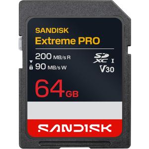 SANDISK 64GB Extreme PRO SD UHS-I Card - Up to 200MB/s Read Speed and 90MB/s Write Speed, 4K UHD, Full HD, U3, and V30 - SDSDXXU-064G-GSCIN