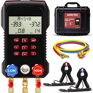 Digital Manifold Gauge Set with 112 Refrigerants, HVAC Digital AC Gauges for Automotive & Refrigeration Systems, Superheat Subcooling, Pressure Loss Test, 3000 PSI Hoses, R134a R22 R12 R454B