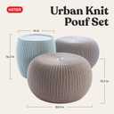 Keter Urban Knit Pouf Ottoman Set of 2 with Storage Table for Patio and Room Dcor - Perfect for Balcony, Deck, and Outdoor Seating, Misty Blue & Taupe, Medium