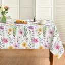 Horaldaily Spring Summer Tablecloth 60x84 Inch Rectangular, Yellow White Purple Daisy Floral Table Cover for Party Picnic Dinner Decor