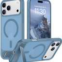 Temdan Designed for iPhone 17 Pro Case, [Built-in Invisible Kickstand][Compatible with MagSafe][Military Grade Shockproof] Slim Translucent Matte Phone Case 6.3 inch (Light Blue)