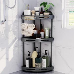 Corner Shower Caddy Standing, 3 Tier Shower Organizer Stand with Soap Holder, Rustproof Shower Shelves for Bathroom Storage, Grey