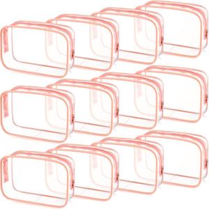 Weewooday 12 Pieces Clear Makeup Bags Cosmetic Storage Bags PVC Zipper Pouches Travel Waterproof Makeup Plastic Case for Women Organizing Toiletries Traveling Bathroom(Small,Pink)