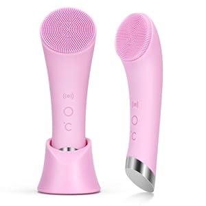 PRITECH Silicone Face Scrubber, Rechargeable Facial Cleansing Brush with Heat Massage End, Vibrating Exfoliator Scrubber for Deep Cleaning, Waterproof Face Brush for Women and Men (Green)