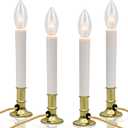 SUNSGNE Electric Window Candle Lamp with Golden Plated Base, Set of 4 Plug in Electric Candle Lights Christmas Window Candles with 7 Watt C26 Clear Light Bulbs, Turn On/Off, Ivory Color Cord