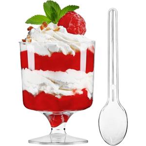TOFLEN 5 Oz Mini Dessert Cups with Spoons 80 Pcs | Serves 40 | Round Plastic Dessert Goblets Cups for Party Appetizers, Mousse, Pudding, Dessert Shooters Shot Glasses