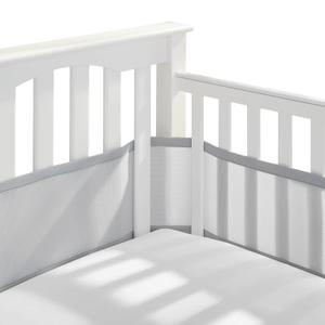 BreathableBaby Breathable Mesh Liner for Full-Size Cribs, Classic 3mm Mesh, Gray (Size 4FS Covers 3 or 4 Sides) (Grey)