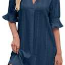 PerZeal Shirts Dress for Women V Neck Short Sleeves Casual Flowy Summer Beach Vacation Shifts Navy X-Large (Blue, XL)