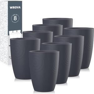 Wheat Straw Cups 8 PCS Good Alternative to Plastic Reusable Cups 12 oz Unbreakable Drinking Cup Reusable Dishwasher Safe Water Plastic Glasses Deep Grey