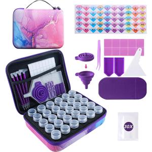 LYMUSUMI 30 Slots Diamond Art Storage Containers for Adults Portable Bead Storage Boxes for Diamond Painting Accessories and Tools (Pink and purple)