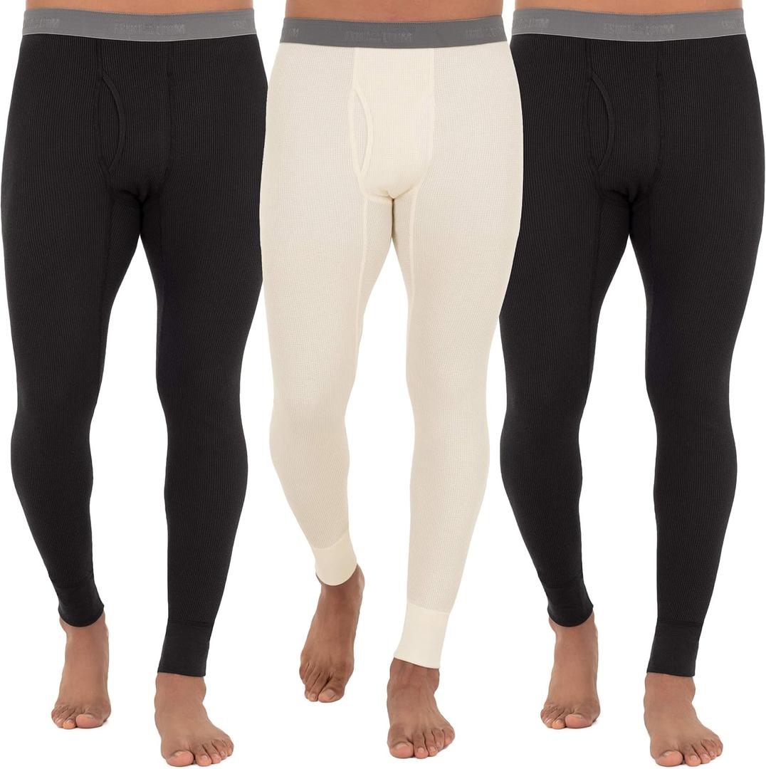 Fruit of The Loom Men's 3-Pack Recycled Waffle Thermal Underwear Bottom, Black/Black/Natural, Large