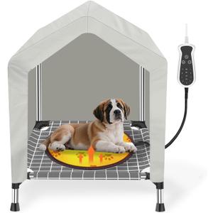 Heated Elevated Dog House for Small Dogs - with 9-Level Adjustable Heating Pad, Timer Function, Raised Off-Ground Design for Ventilation & Anti-Moisture, Keep Pets Warm in Winter Cold