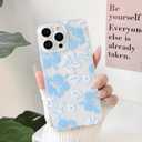 2 x NITITOP Compatible with iPhone 16 Pro Max Case Cute Clear Aesthetic Floral Flower Hibiscus Pattern for Girls Women Soft TPU Full Camera Lens Shockproof Protective Phone Cover - Blue