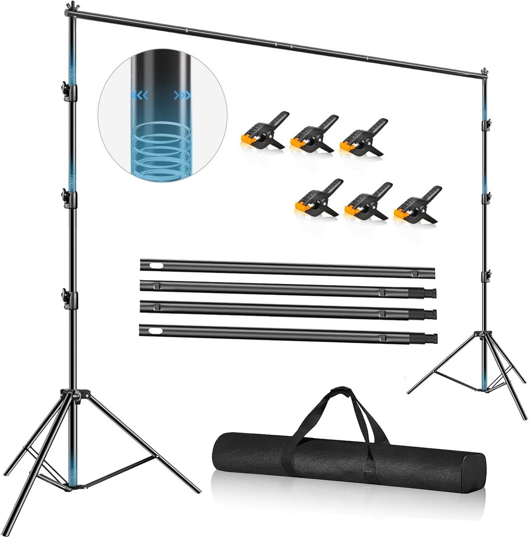 12 x 10ft Photo Video Studio Heavy Duty Backdrop Stand, Adjustable Photography Background Support Systemt Kit with Shock-Proof Spring, Carrying Bag, 6 Clamps
