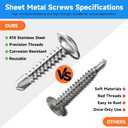 300Pcs #10 x 1-1/2" Self Tapping Screws for Metal, 410 Stainless Steel, Sheet Metal Screws for Metal, Truss Head High-Strength Quick Tapping (SILVER)