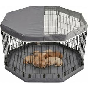 PJYuCien Dog Playpen with Top Cover and Bottom Pad - Metal Foldable Exercise Pen, 8 Panels 36" H x 24" W Indoor Outdoor Pet Fence Puppy Crate Kennel, Gray (Grey)