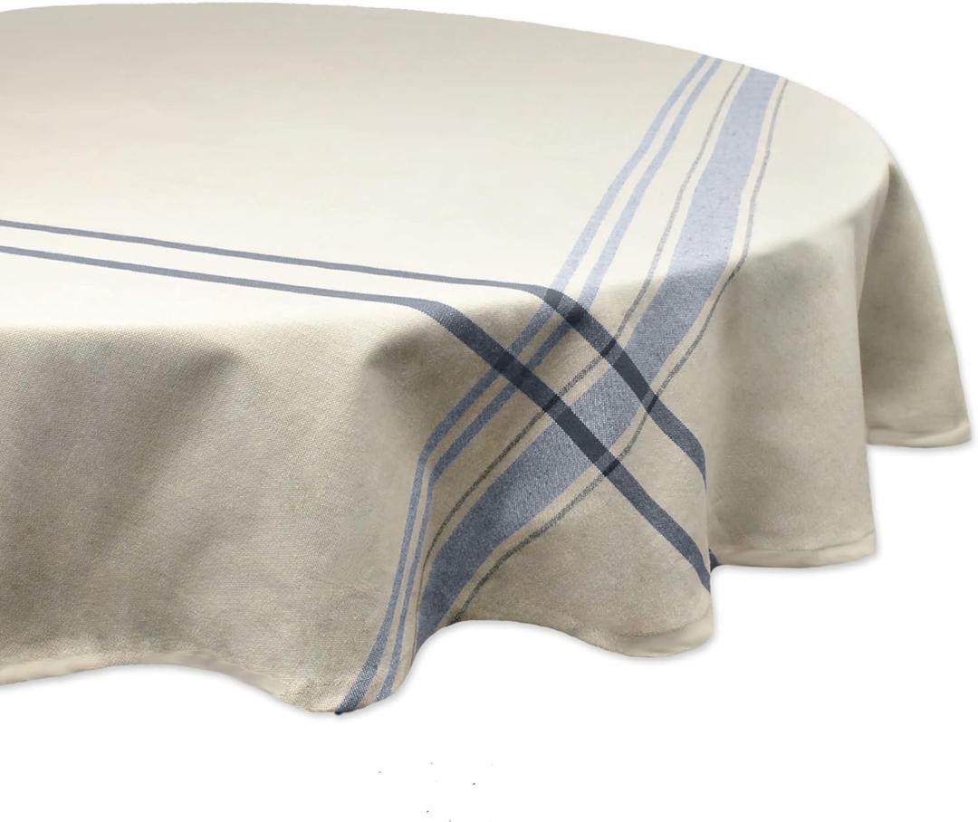 DII French Stripe Dining Table Collection Farmhouse Style Tablecloth, 70 Inches Round, Taupe/Blue DII French Stripe Dining Table Collection Farmhouse Style Tablecloth, 70 Inches Round, Taupe/Blue