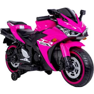 12V Kids Electric Motorcycle, Electric Motorcycle Ride On Toy w/Training Wheels, Spring Suspension, LED Lights, Sounds & Music, MP3, Battery Powered Dirt Bike for Boys & Girls (Pink)