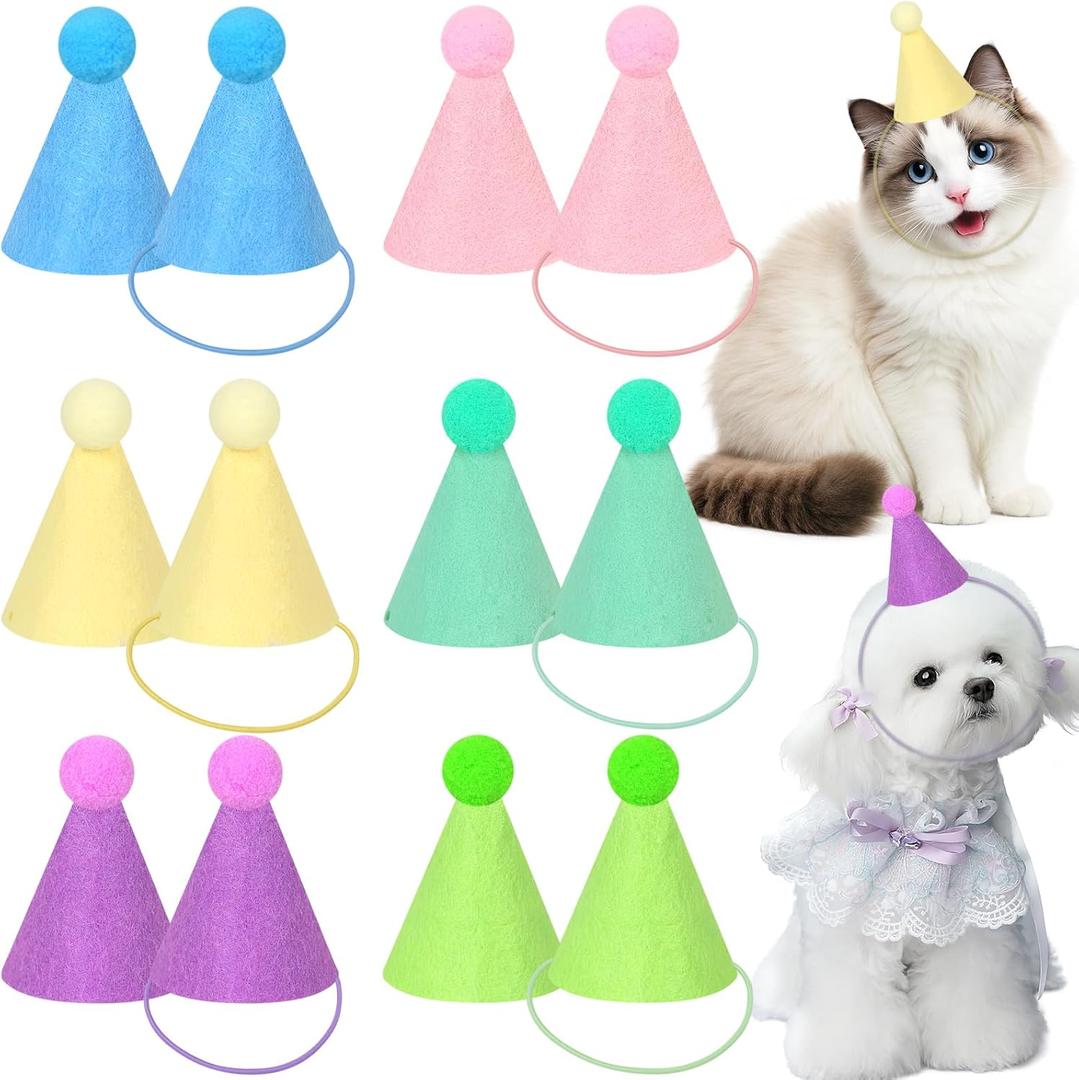 12pcs Mini Party Hats for Stuffed Animals, Macaron Hats for Dolls Dog Cat Rabbit Puppies Birthday Party Cone Hats Photo Prop (Pastel)