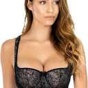 Rosme Women's Balconette Bra with Push Up Effect Plus Size Sexy Lace Demi Half Cup Bra Underwired Low Cut Mesh Bras Grand 40C