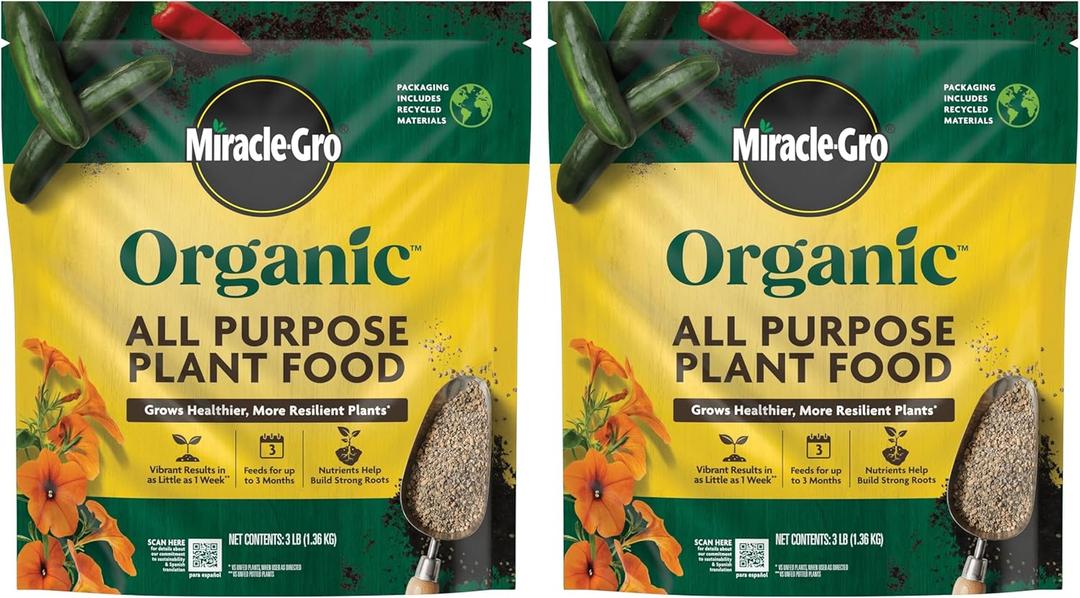 Miracle-Gro Organic All Purpose Plant Food, for Outdoor Container and In-Ground Plants, Feeds for up to 3 Months, OMRI Listed, 3 lb. (2-Pack)