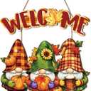 Aurlan Fall Welcome Door Sign,Hello Autumn Gnome Wooden Sign,Rustic Pumpkin Wood Wall Sign,Fall Gnome Wall Decor,Autumn Maple Leaves Door Hanging,Welcome Thanksgiving Decor for Farmhouse Porch Yard Home