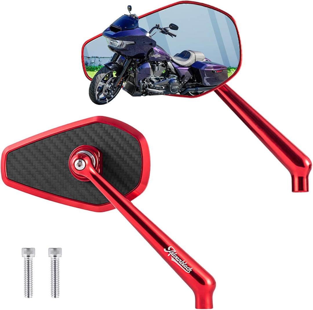 Advanblack Axion Performance Style Rear View Mirrors Universal Fit for Harley Touring Street Glide Road Glide Sportster Dyna Softail V-Rod Indian Motorcycles (Red)