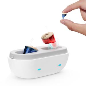 True Hearing Aids for Seniors Not Amplifier- Noise Cancelling, Rechargeable & Invisible with Magnetic Charging Box, Red Blue