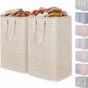 Lifewit 2 Pack Laundry Basket 80L Each, Collapsible Clothes Hamper with Reinforced Handles, Freestanding Waterproof Design for Bedroom and Laundry Room, Beige 160L Total