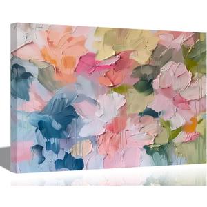 Pink Abstract Canva Wall Art Modern Colorful Oil Painting Style Wall Decor Pisture Danish Powder Palette Poster Print Painting for Living Room Bedroom Leisure Area Painting Artwork Home Decoration (16x24in, Canvas)